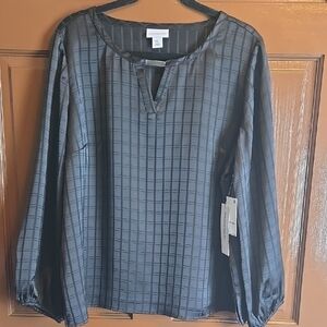 Liz Claiborne-Blk pullover silky long sleeved blouse Sz PXL NWT.